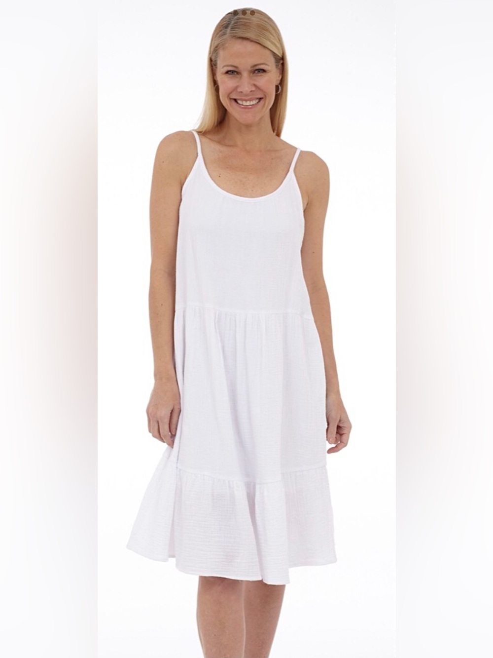 DKR Apparel Tiered Bubble Gauze Dress-White